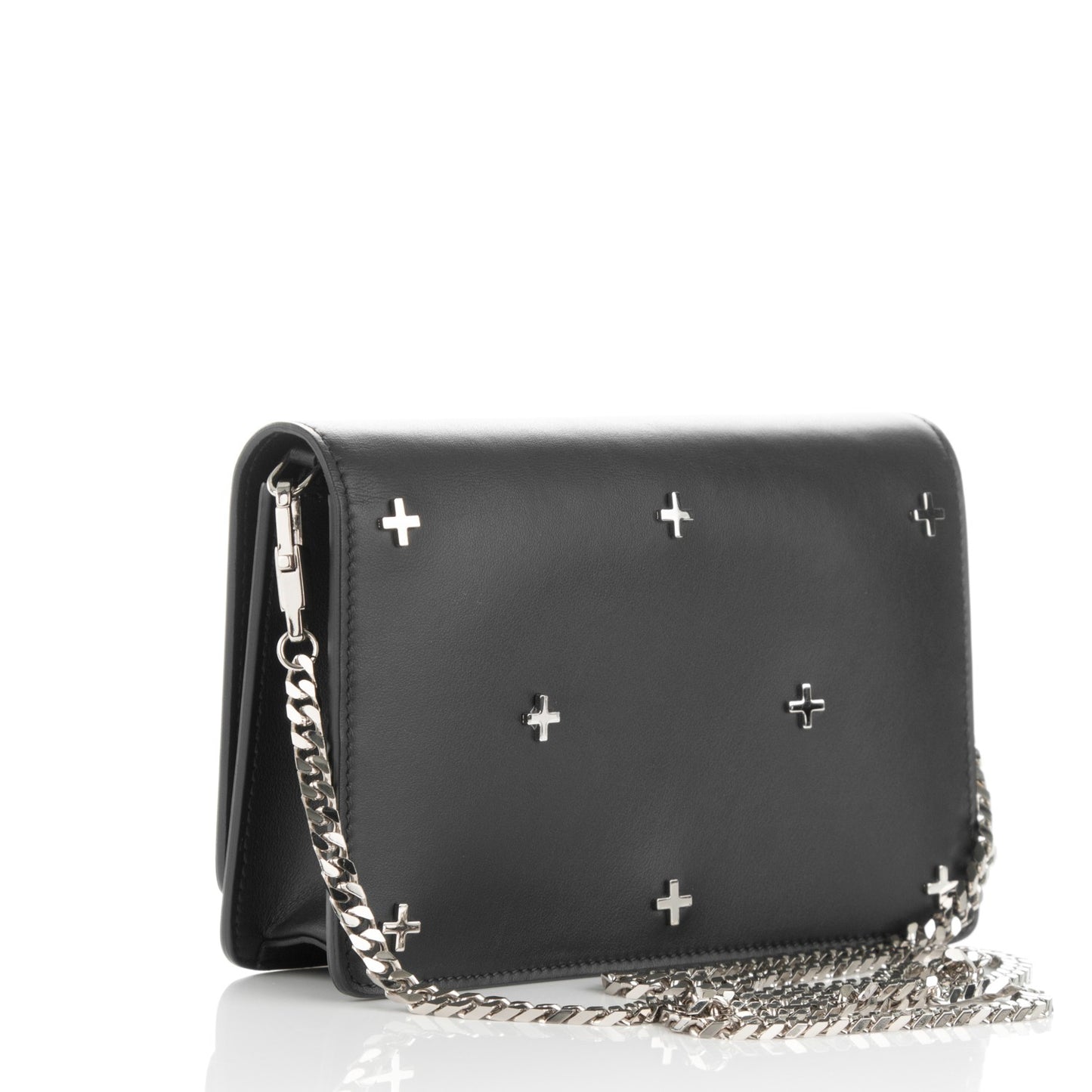 Calfskin Cross Embellished Pandora Chain Wallet Black