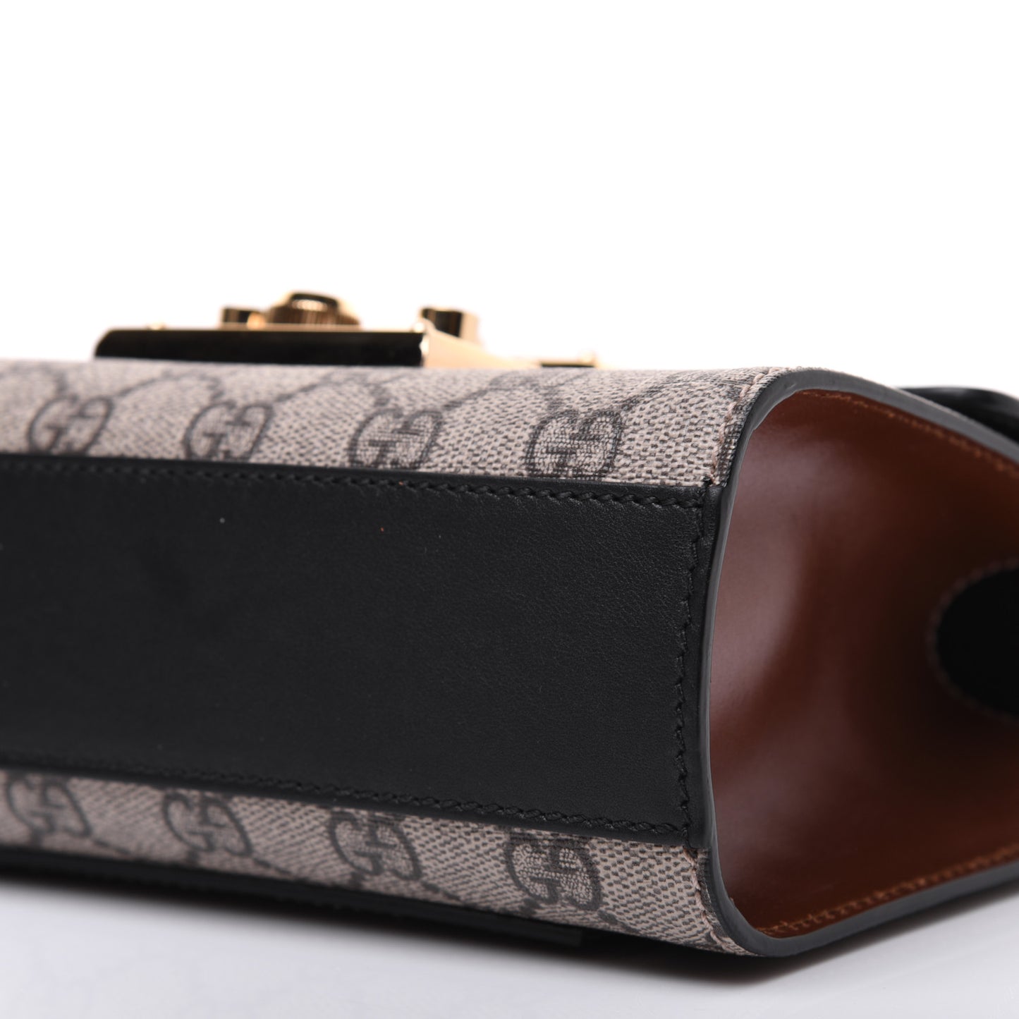 GG Supreme Monogram Calfskin Small Padlock Shoulder Bag Beige Black Cuir