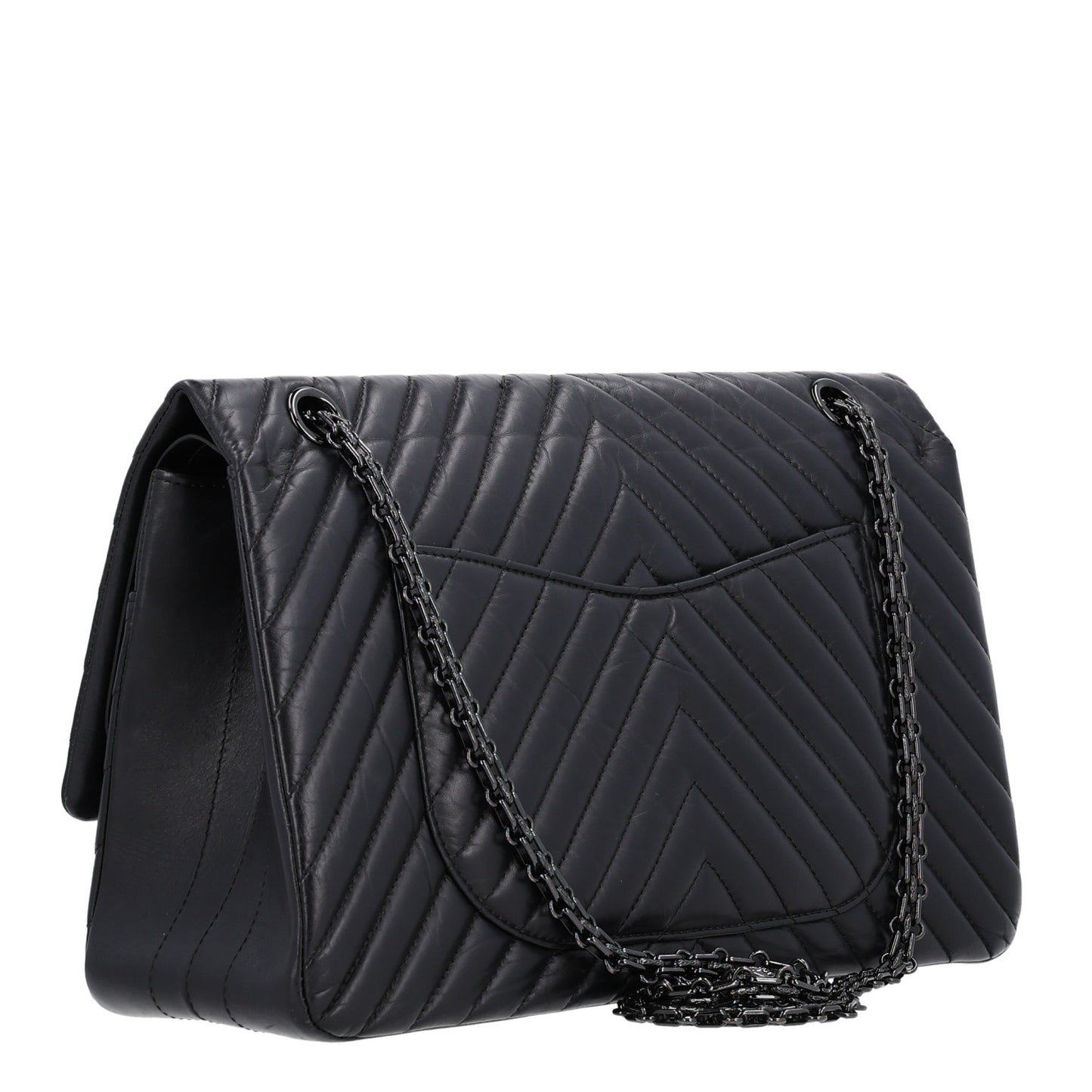 Aged Calfskin Chevron Quilted 2.55 Reissue 227 Flap So Black