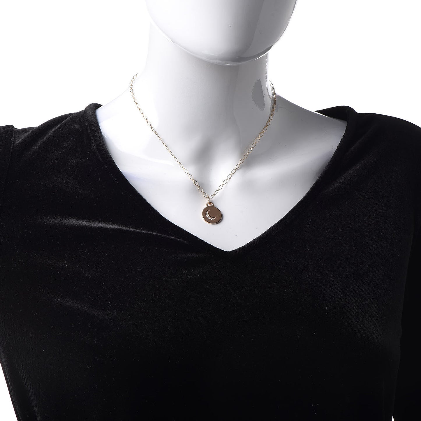 18K Rose Gold Diamond Moon Tag Charm Pendant Necklace