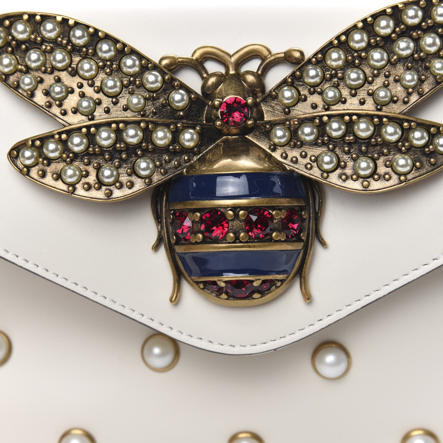 Gucci Nappa Pearl Studded Mini Queen Margaret Broadway Shoulder Bag Mystic White 8 of 12