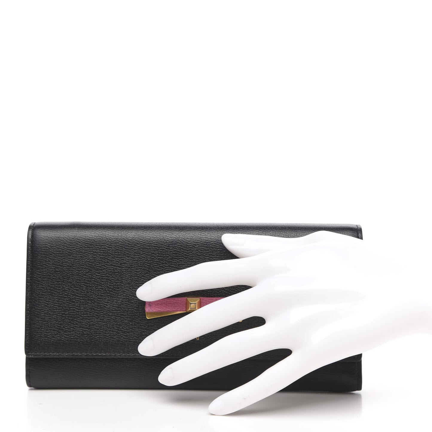 Grained Calfskin Mina Long Wallet Black