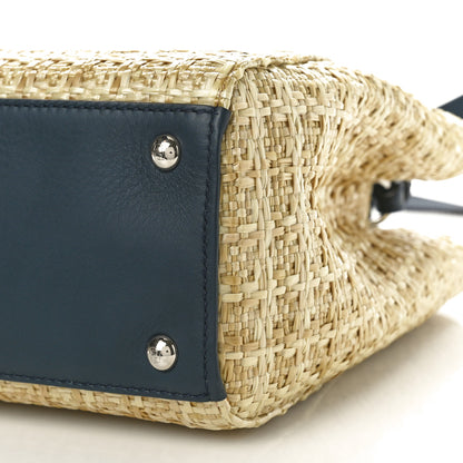 Fendi Woven Raffia Vitello Petite 2Jours Tote Natural Navy 10 of 10