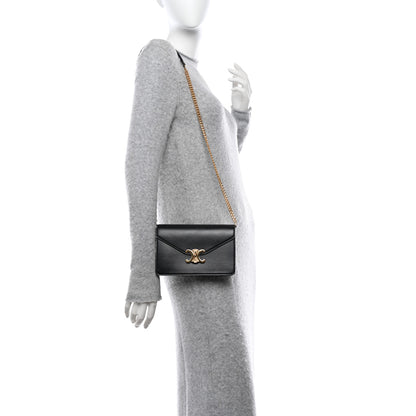 Celine Shiny Calfskin Triomphe Margo Wallet on Chain Black 2 of 12