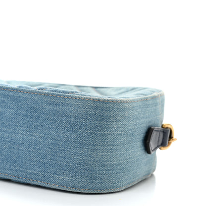 Gucci Denim Matelasse Small Pearly GG Marmont Chain Shoulder Bag Blue 10 of 11