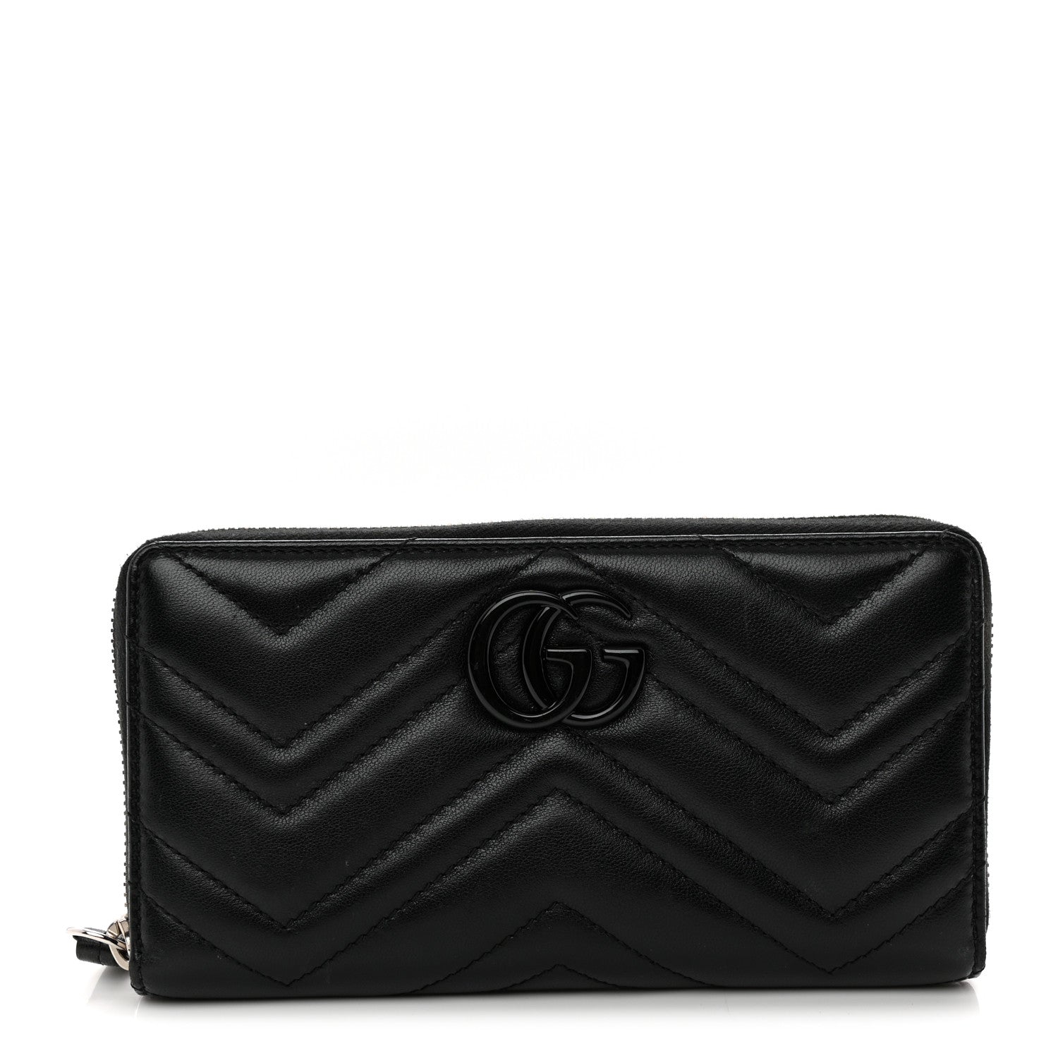 Gucci Calfskin Matelasse Monochrome GG Marmont Zip Around Wallet Black 1 of 10