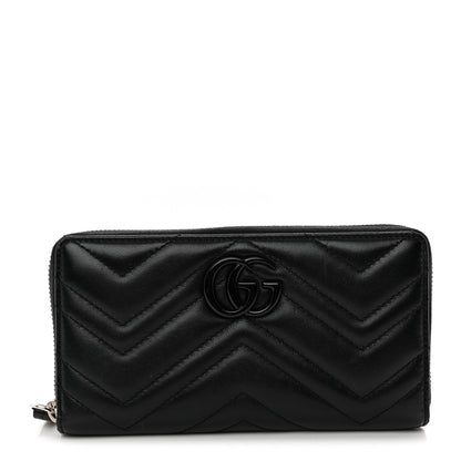 Gucci Calfskin Matelasse Monochrome GG Marmont Zip Around Wallet Black 1 of 10