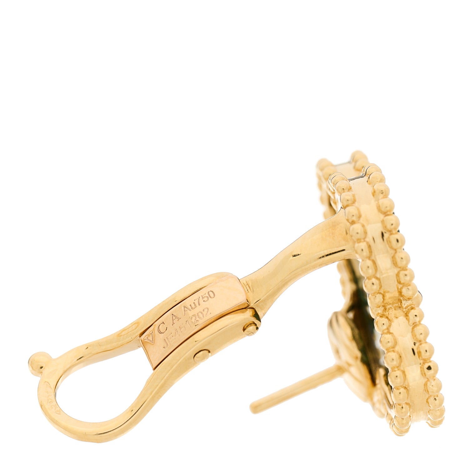 Van Cleef & Arpels 18K Yellow Gold Malachite Magic Alhambra Earrings 4 of 4