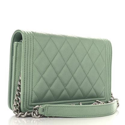 Chanel Caviar Quilted Boy Wallet On Chain WOC Light Green 3 of 13