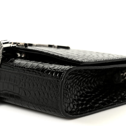 Saint Laurent Calfskin Crocodile Embossed Small Classic Monogram Kate Tassel Satchel Black 11 of 12