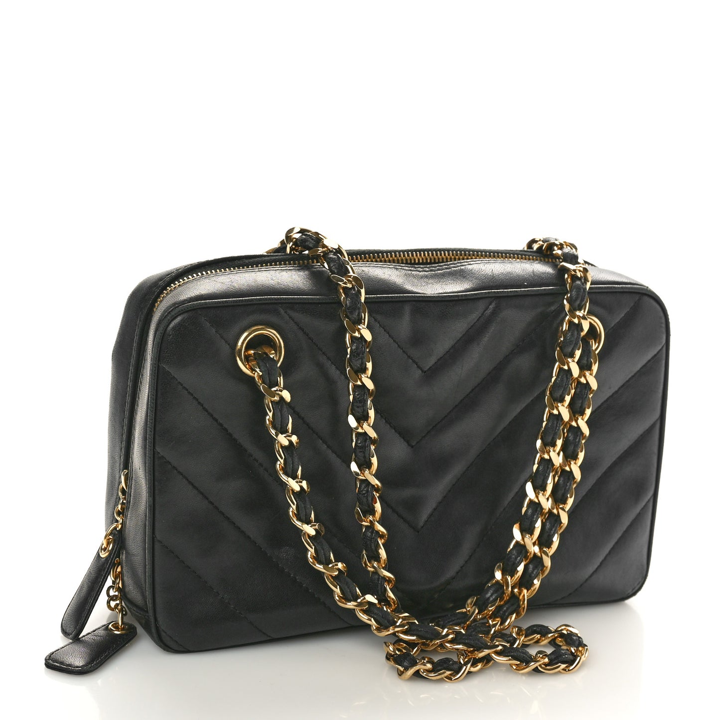 Lambskin Chevron Quilted Camera Case Black