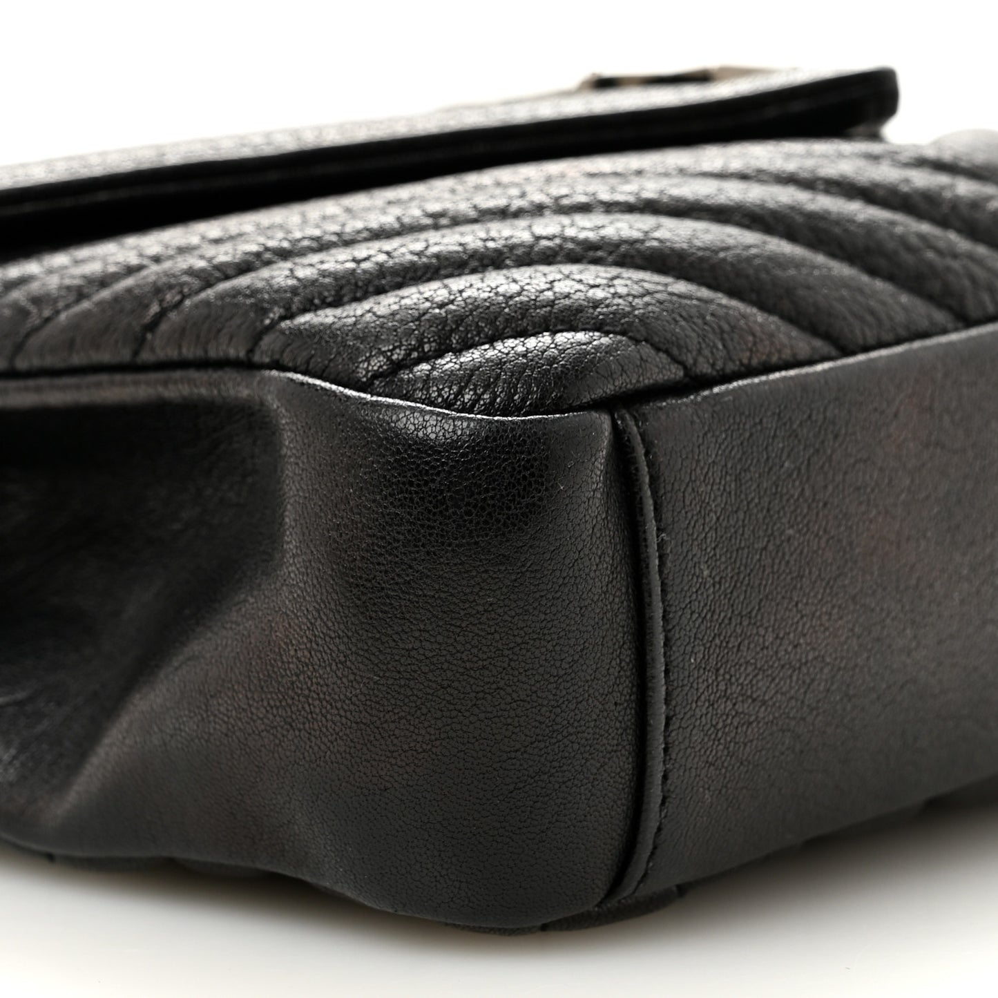 Sheepskin Matelasse Chevron Monogram Medium College Bag Black