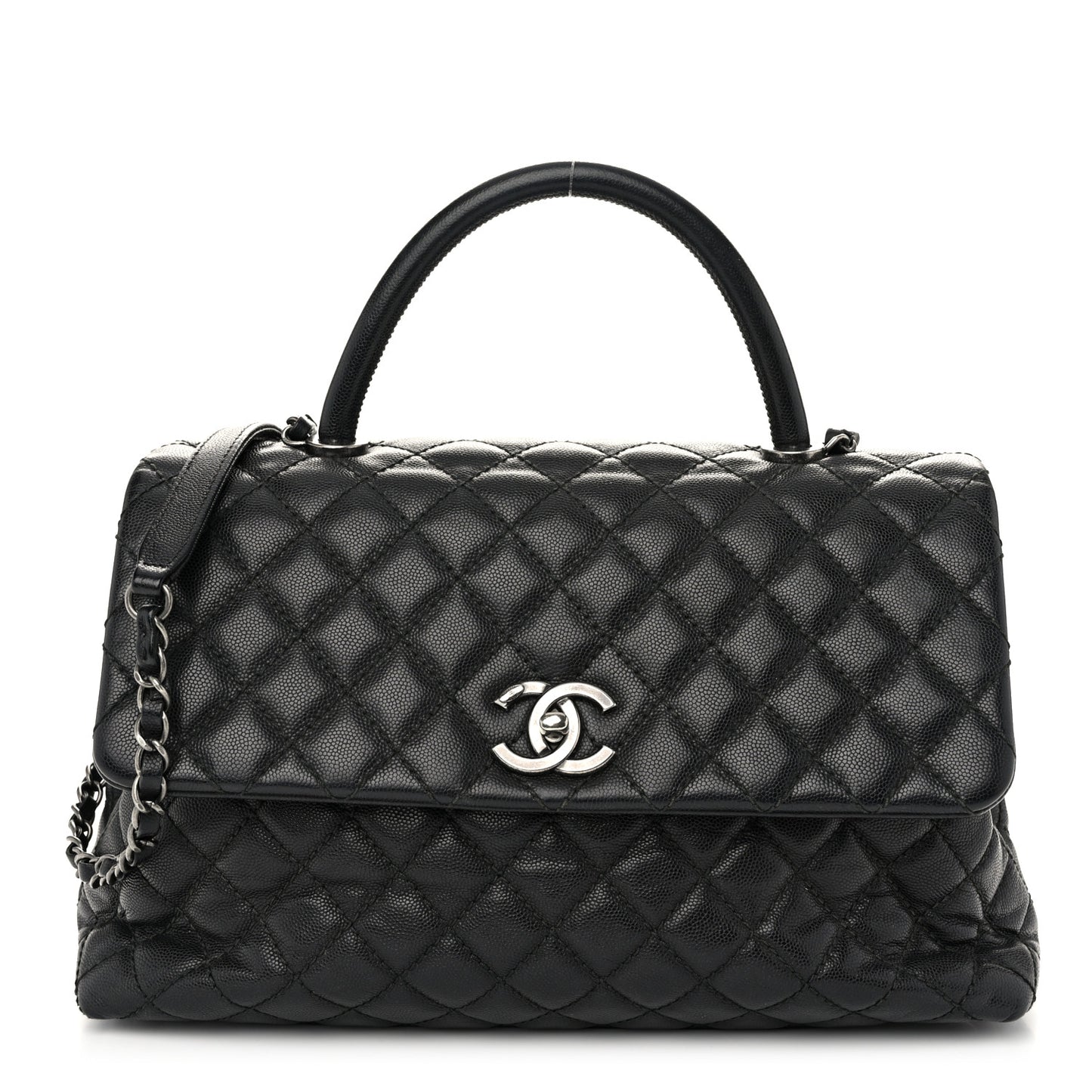 Caviar Quilted Medium Coco Handle Flap Black