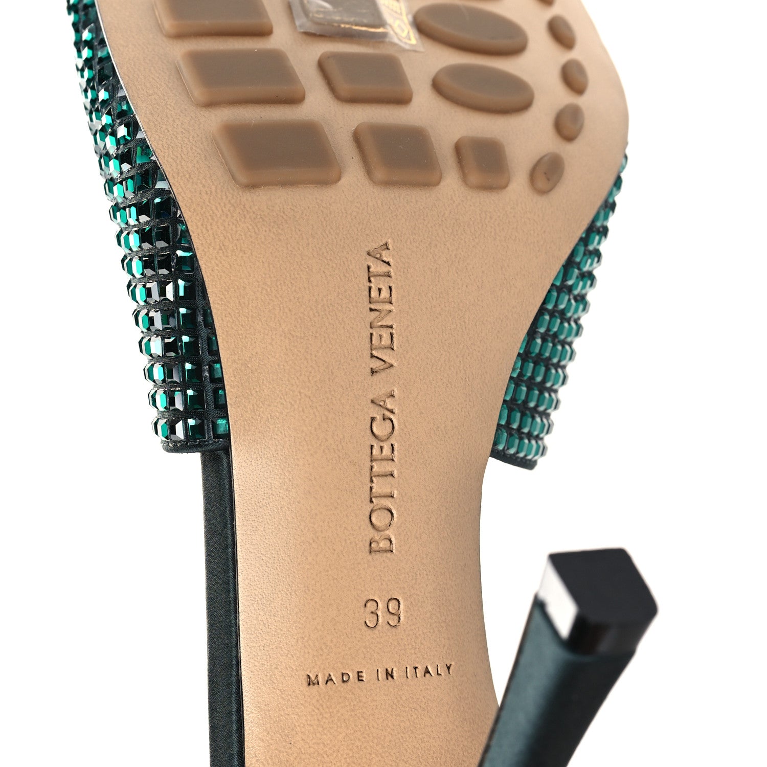 Bottega Veneta Satin Crystal Embellished Stretch Mule Sandals 39 Green 6 of 7