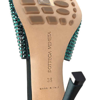 Bottega Veneta Satin Crystal Embellished Stretch Mule Sandals 39 Green 6 of 7