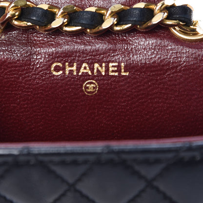 Chanel Calfskin Quilted Mini Pouch Bag Charm Keychain Black 6 of 12