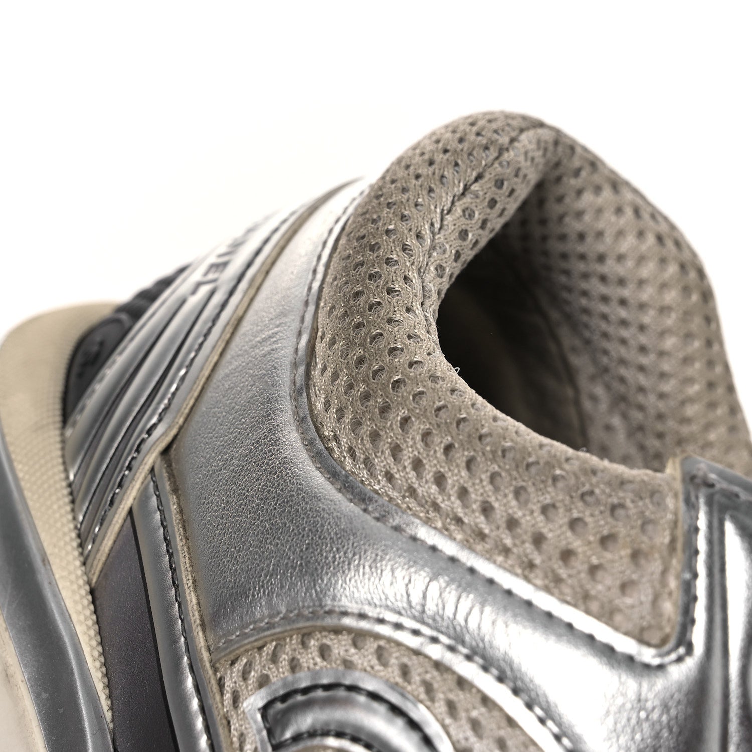 Chanel Fabric Laminated Calfskin Stretch CC Sneakers 39.5 White Silver 13 of 14