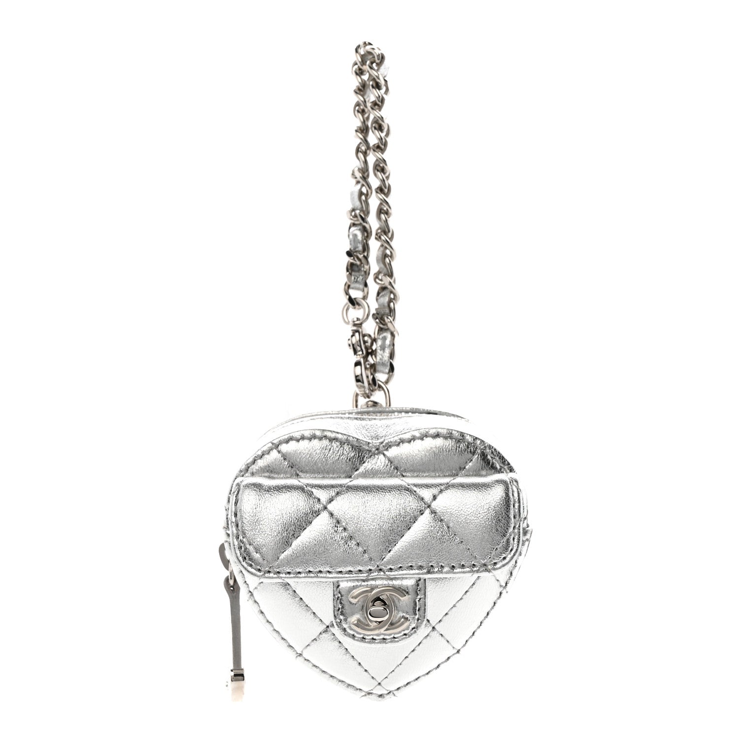 Chanel Metallic Lambskin Quilted CC Mini In Love Heart Bag Charm