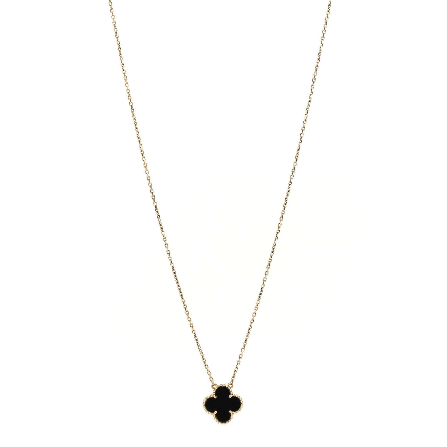 18K Yellow Gold Black Onyx Vintage Alhambra Pendant Necklace