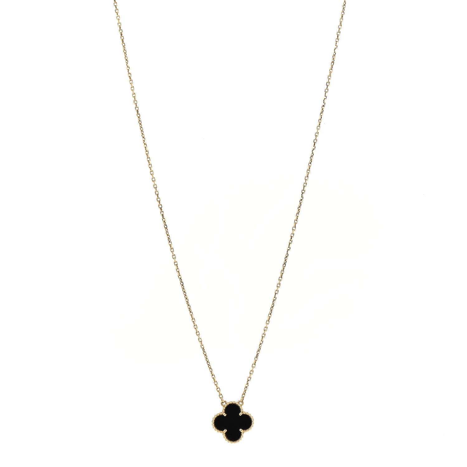 Van Cleef & Arpels 18K Yellow Gold Black Onyx Vintage Alhambra Pendant Necklace 1 of 6