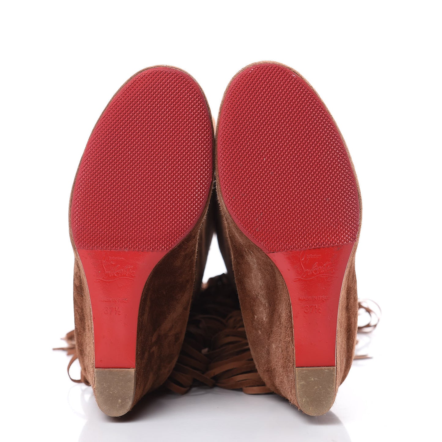 Suede Calfskin Pouliche Fringe 70 Boots 37.5 Havane