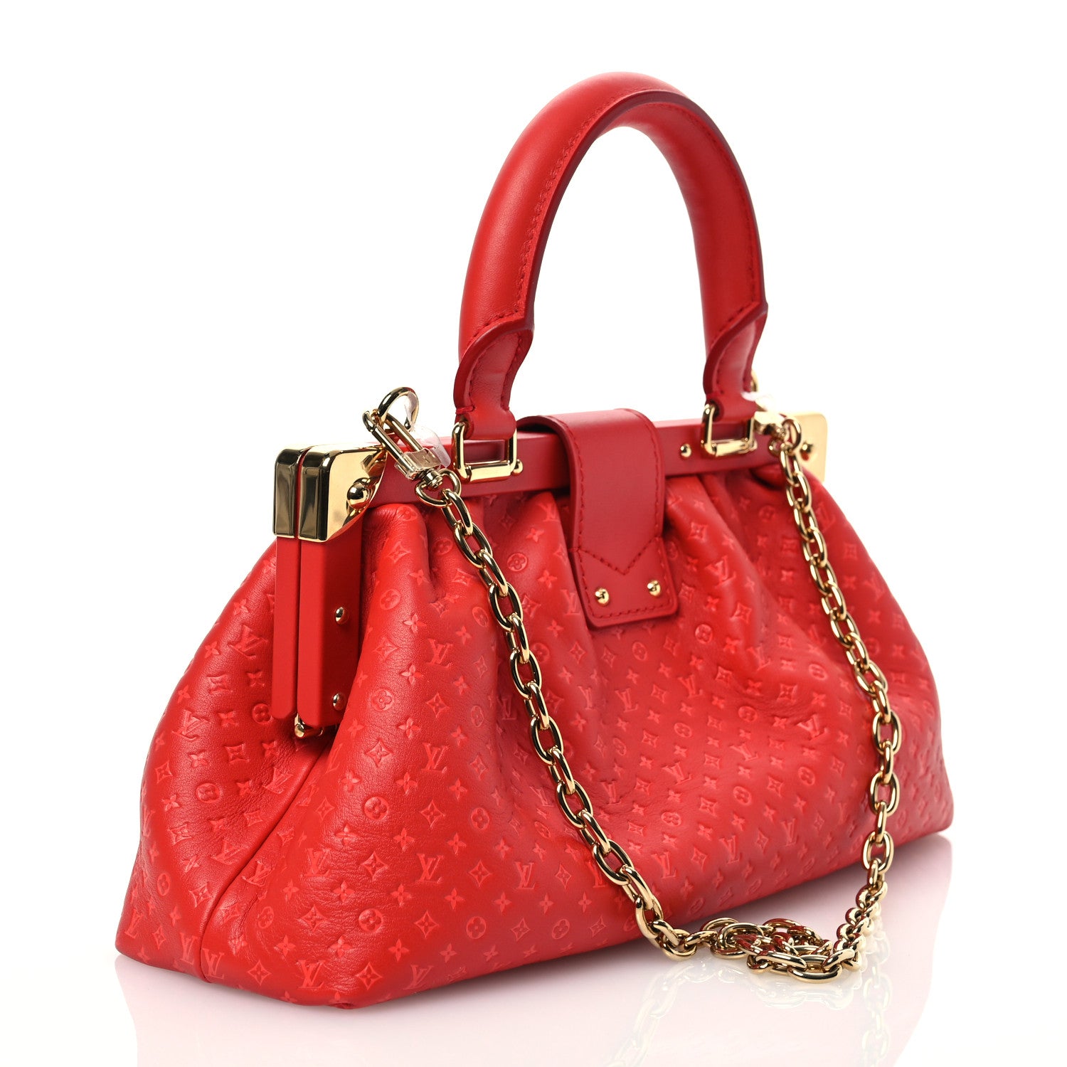 Louis Vuitton Calfskin Nanogram Embossed Clutch Red 3 of 11