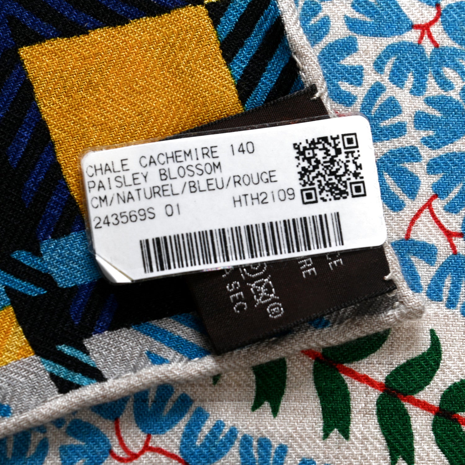 Hermes Cashmere Silk Paisley Blossom Shawl 140 Naturel Bleu Rouge 2 of 5