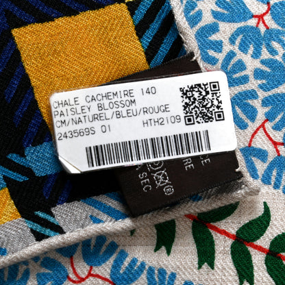 Hermes Cashmere Silk Paisley Blossom Shawl 140 Naturel Bleu Rouge 2 of 5