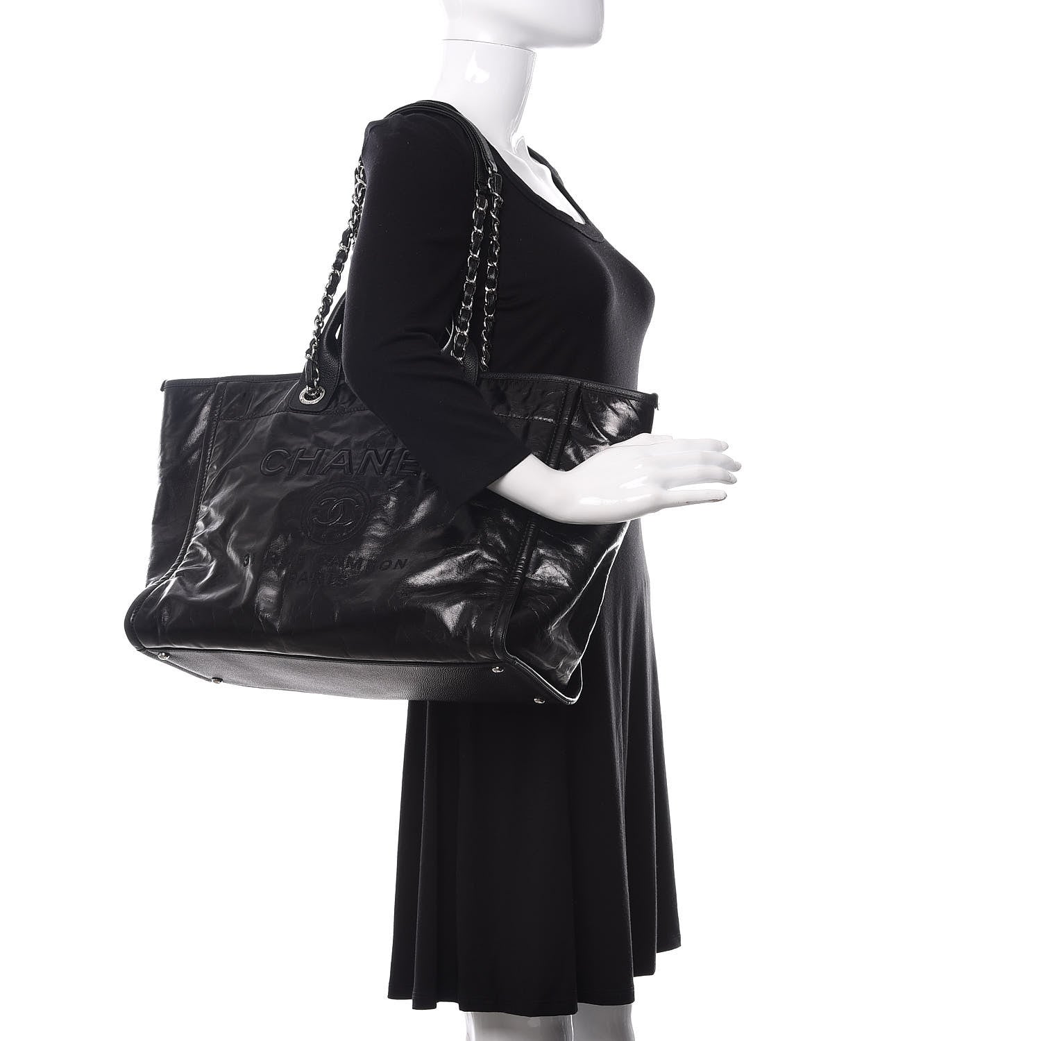Chanel Glazed Calfskin Medium Deauville Tote Black 2 of 10