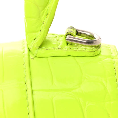 Balenciaga Shiny Calfskin Crocodile Embossed Hourglass Top Handle Bag XS Fluo Yellow 16 of 20