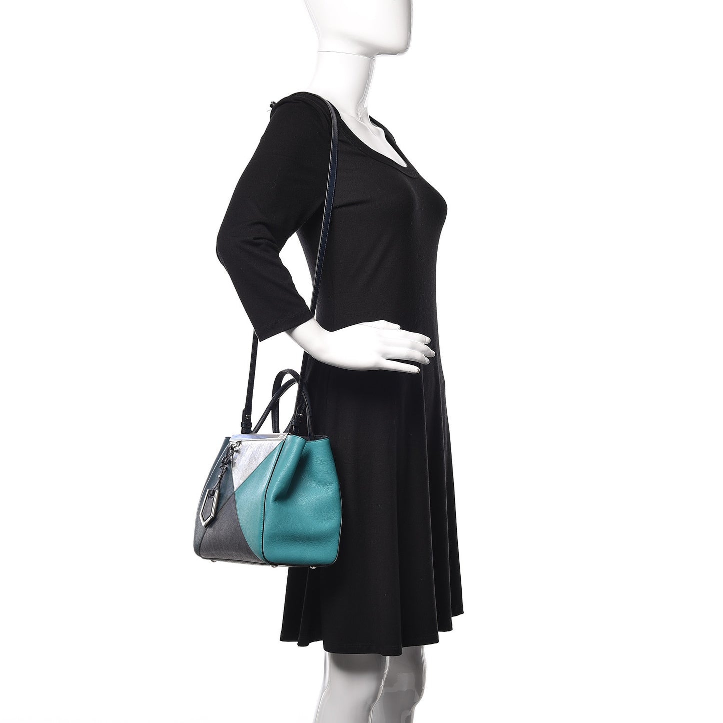 Vitello Elite Colorblock Petite 2Jours Tote Lavagna Oceano Argento