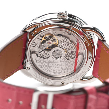 Hermes Stainless Steel Alligator Mother of Pearl 38mm Arceau Petite Lune Automatic Watch Braise 4 of 5
