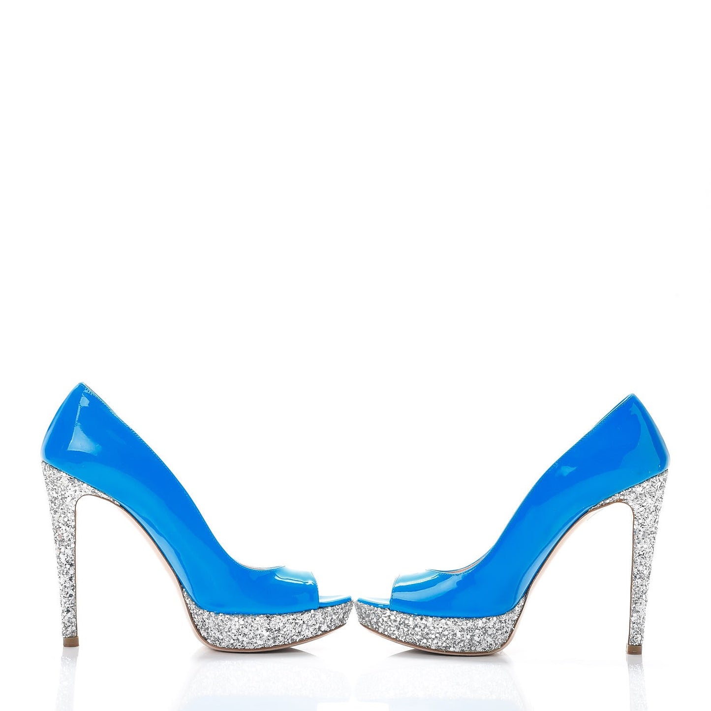Patent Glitter Peep Toe Pumps 38 Blue