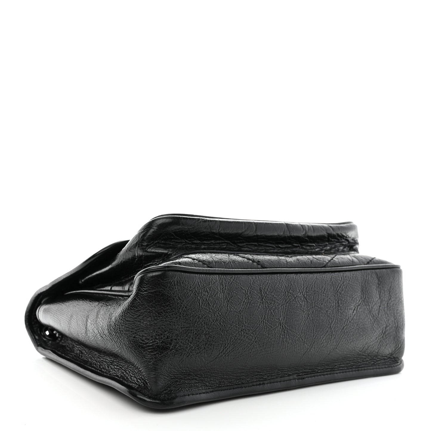 Crinkled Calfskin Matelasse Monogram Medium Niki Chain Satchel Black