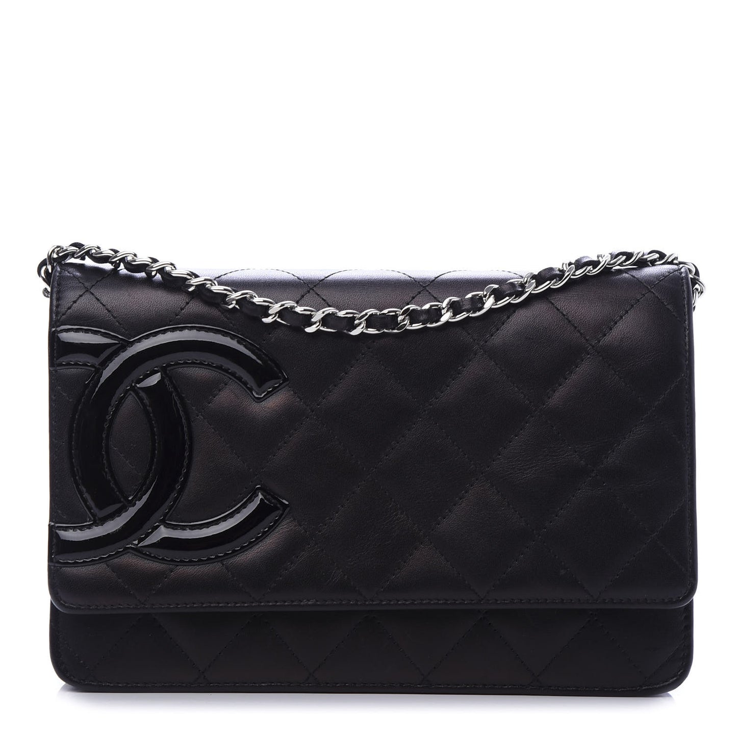Calfskin Quilted Cambon Wallet On Chain WOC Black