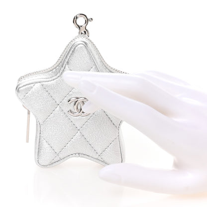Chanel Metallic Lambskin Walk Of Fame Star Clip On Coin Purse Silver 2 of 9
