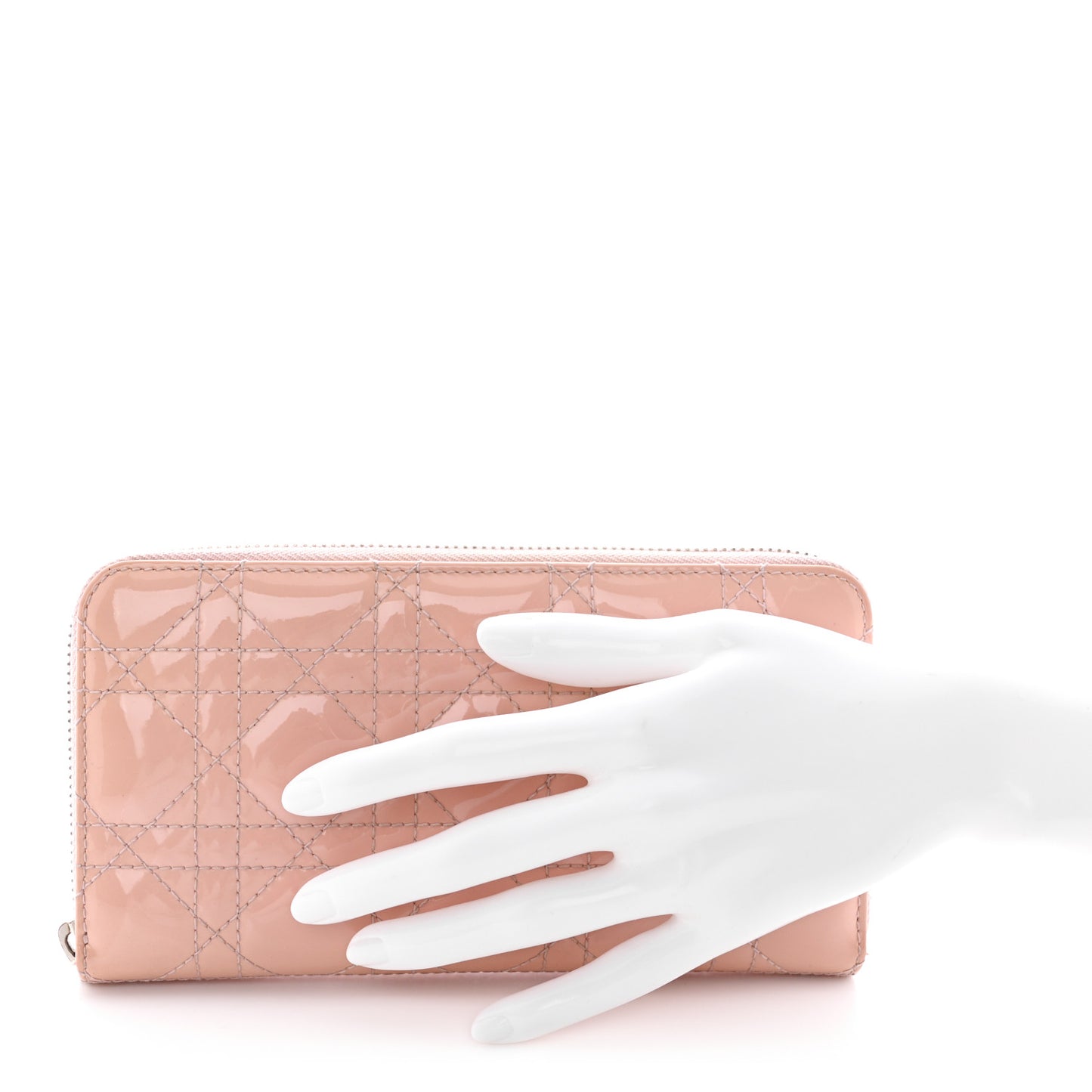 Patent Cannage Lady Dior Continental Zip Wallet Pink