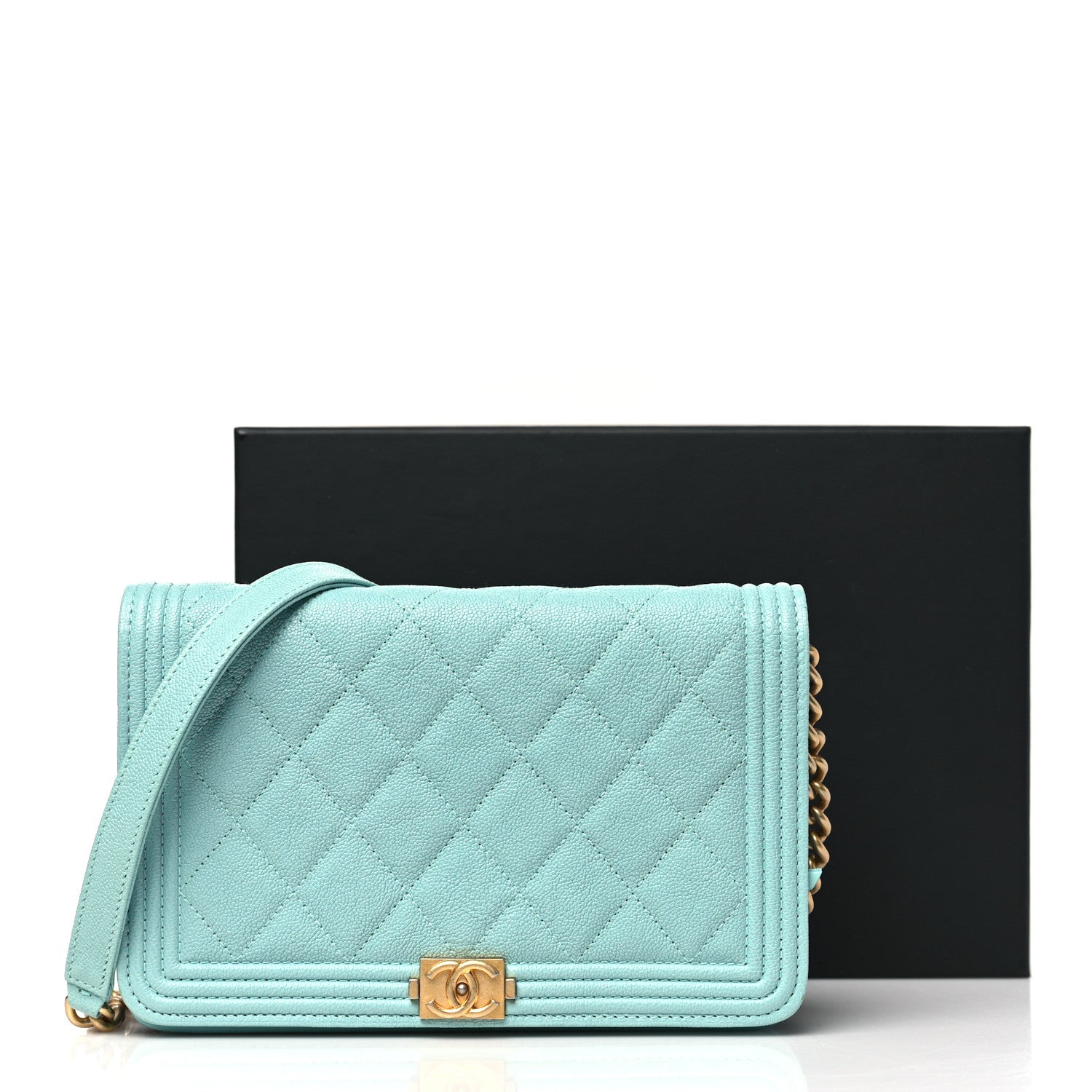 Chanel Caviar Quilted Boy Wallet On Chain WOC Light Blue 12 of 12
