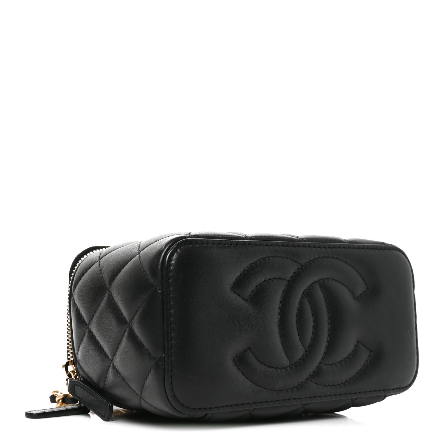 Lambskin Quilted Pearl Crush Small Vanity Case With Chain Black