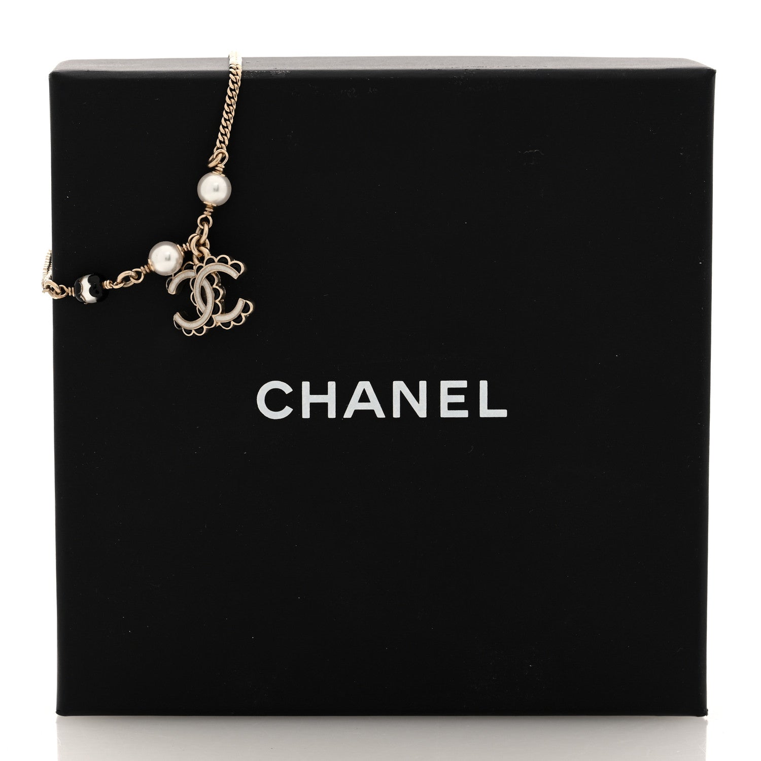 Chanel Metal Enamel Pearl CC Bracelet Gold Black White 5 of 5