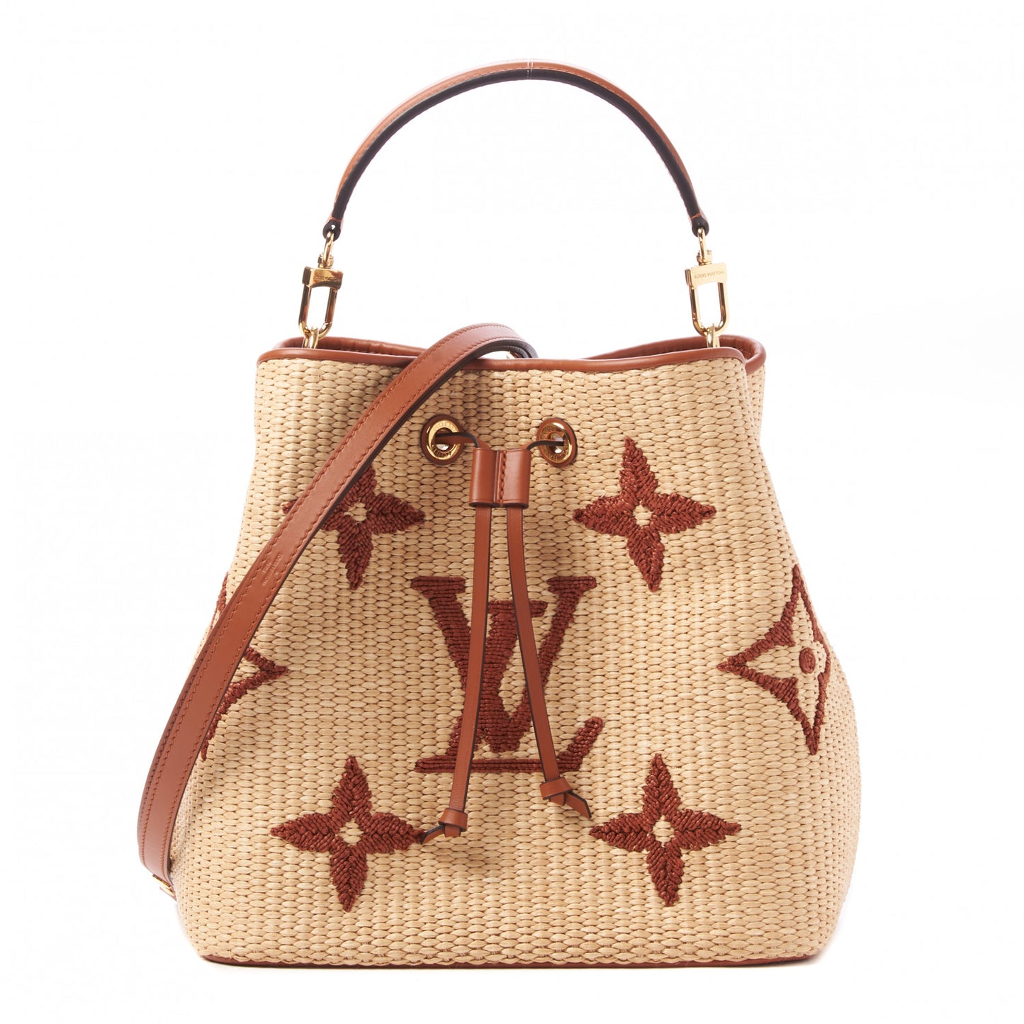 Raffia Calfskin Monogram Neonoe MM Tan