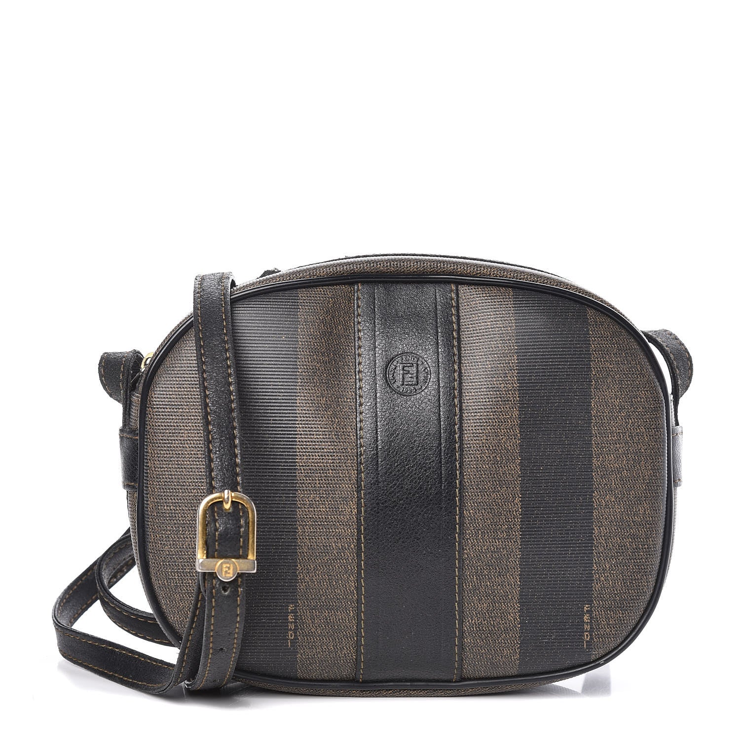 Fendi Calfskin Coated Canvas Pequin Crossbody Bag Tobacco 1 of 13