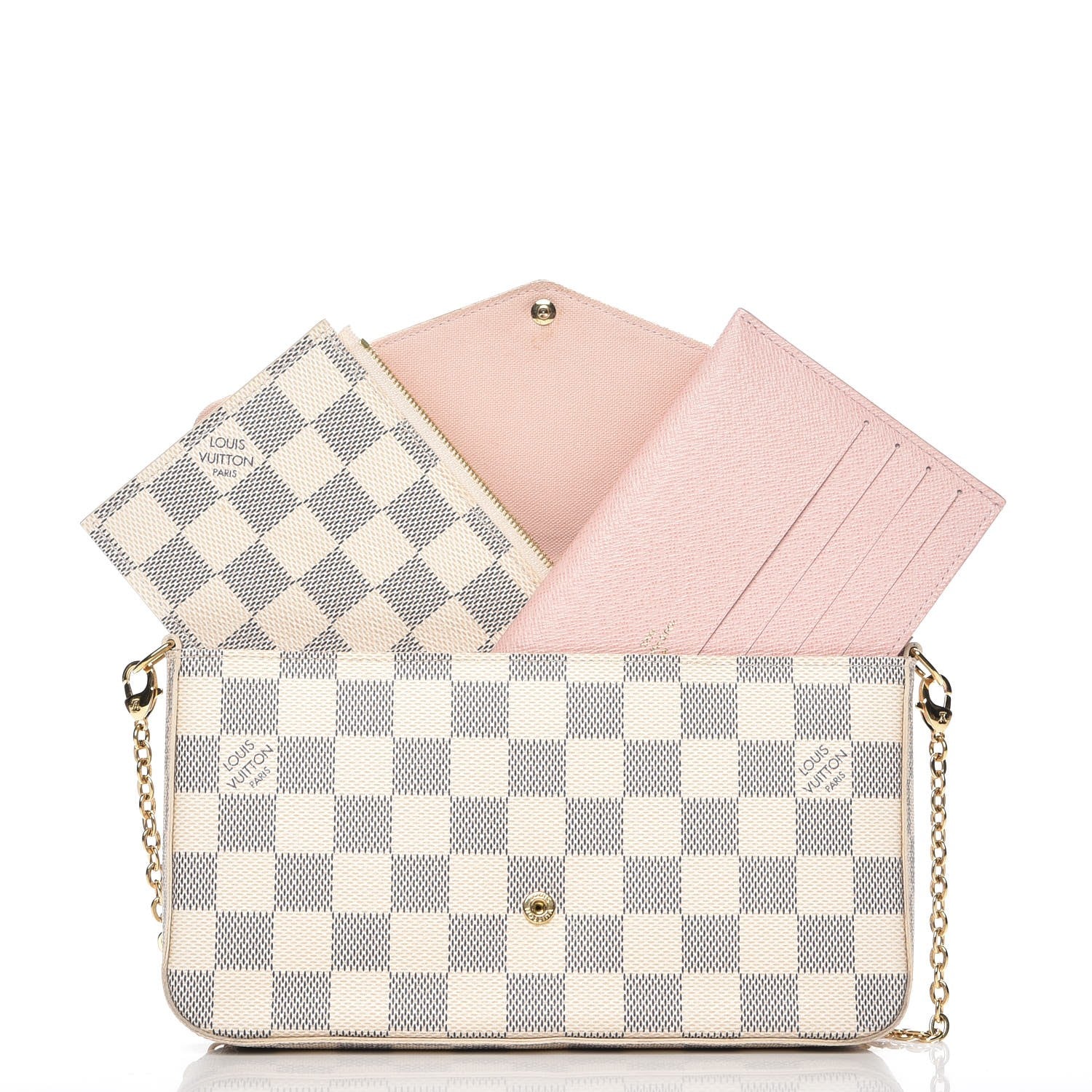 Louis Vuitton Damier Azur Pochette Felicie Chain Wallet Rose Ballerine 5 of 10