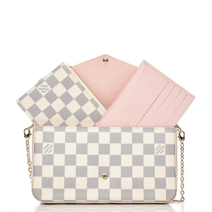 Louis Vuitton Damier Azur Pochette Felicie Chain Wallet Rose Ballerine 5 of 10