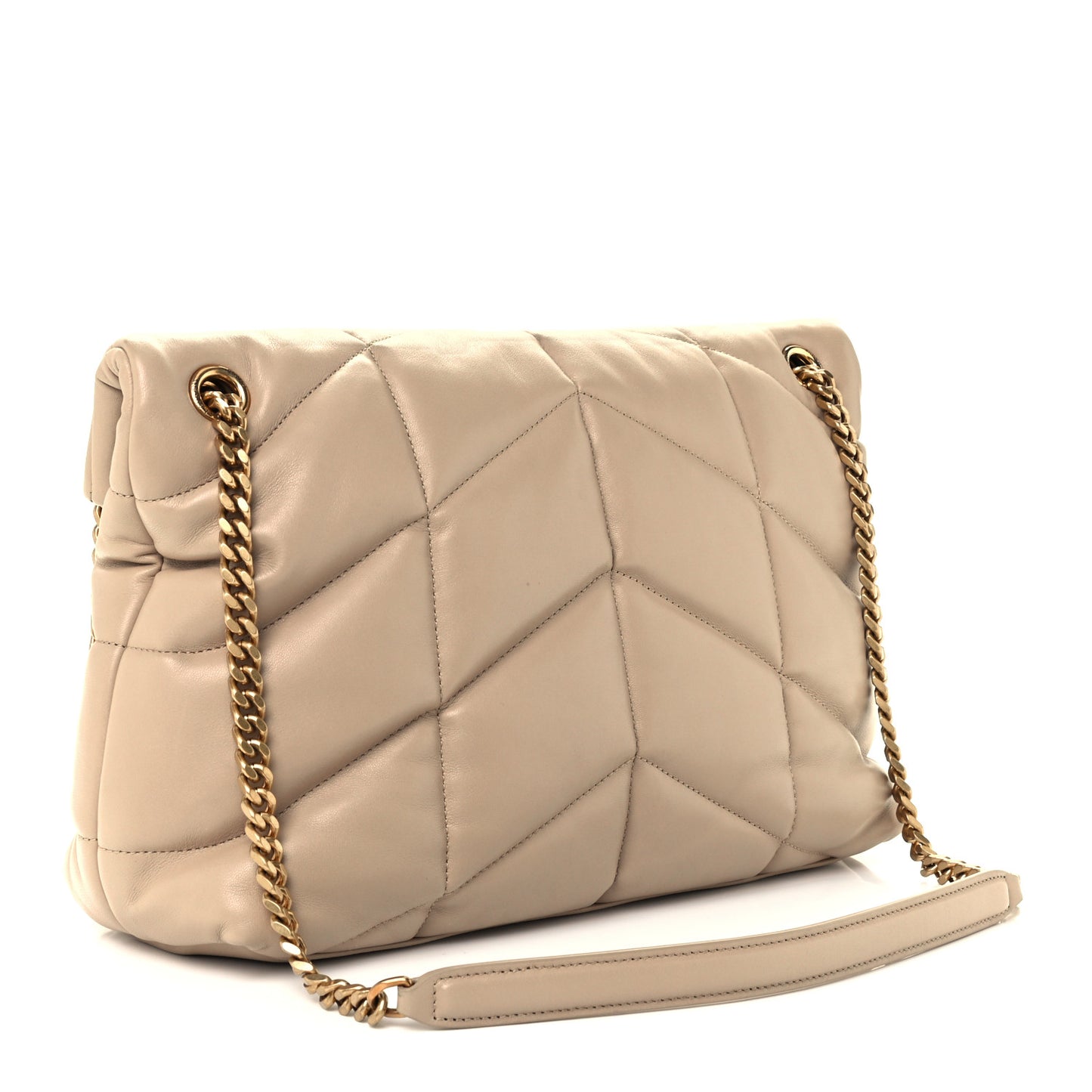 Lambskin Quilted Medium Loulou Puffer Monogram Chain Satchel Dark Beige