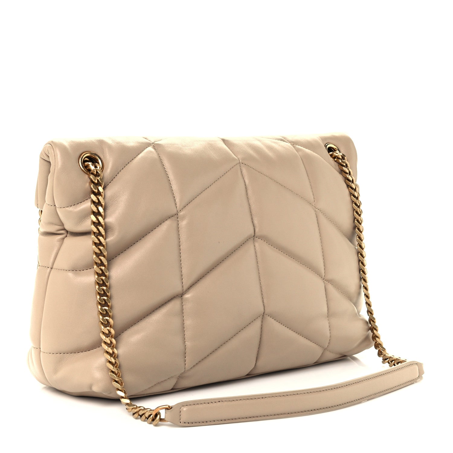 Saint Laurent Lambskin Quilted Medium Loulou Puffer Monogram Chain Satchel Dark Beige 2 of 10