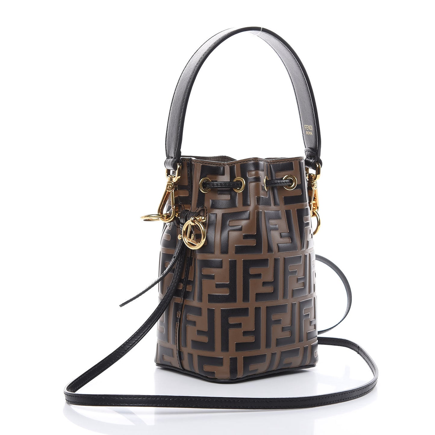 Vitello Liberty F is Fendi Bi-Color FF 1974 Embossed Mini Mon Tresor Bucket Bag Maya Black