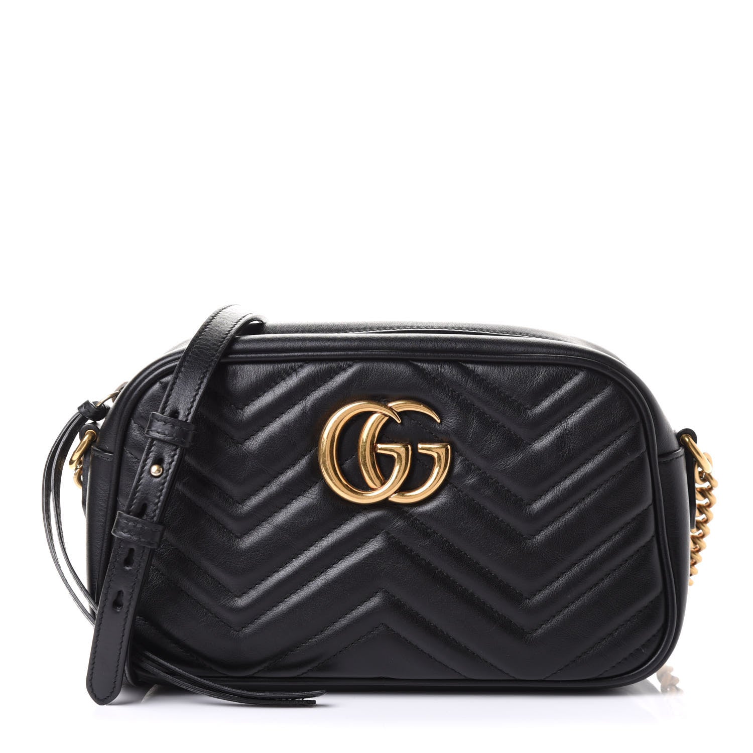 Gucci Calfskin Matelasse Small GG Marmont Chain Shoulder Bag Black 1 of 12