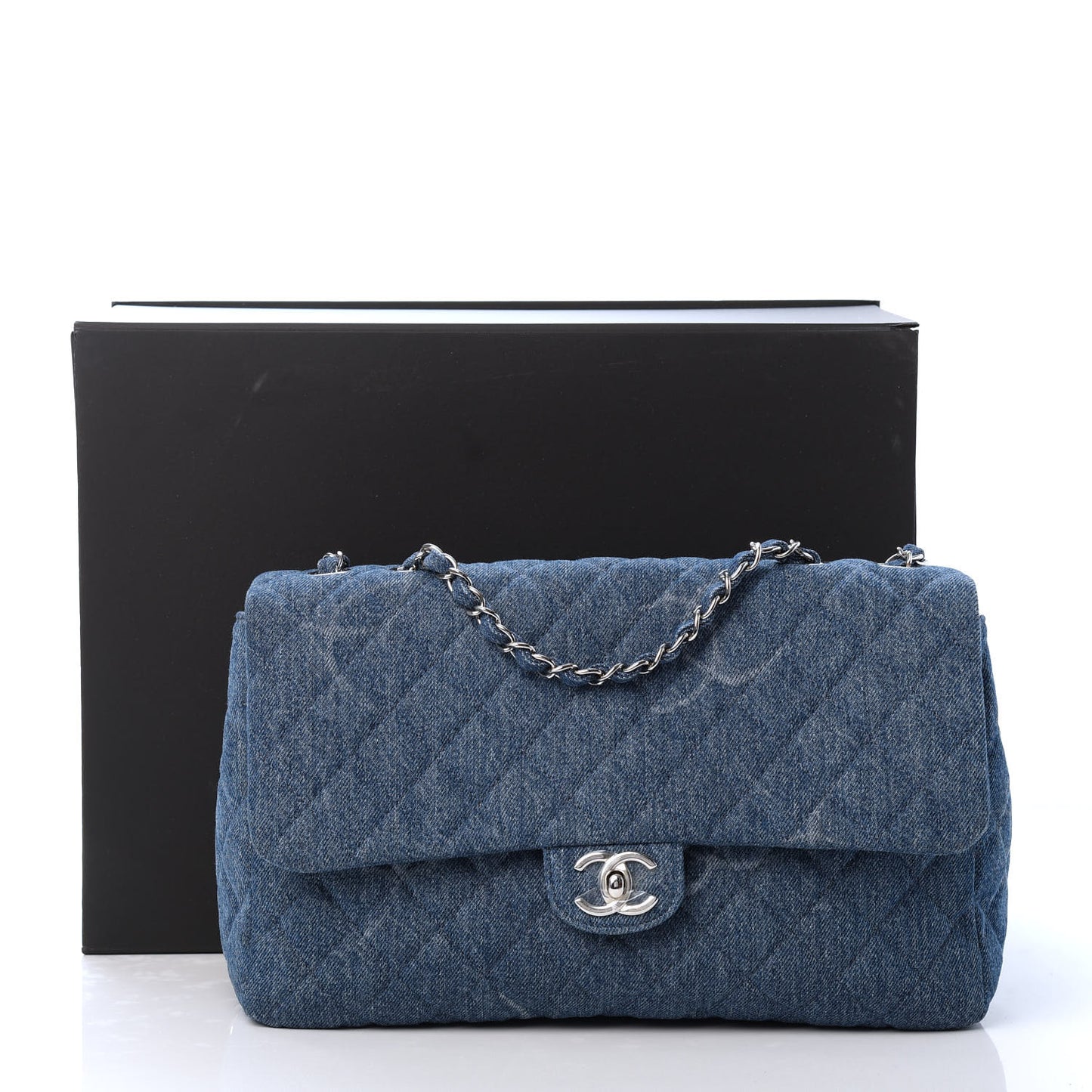 Denim Quilted CC Print Jumbo Single Flap Blue