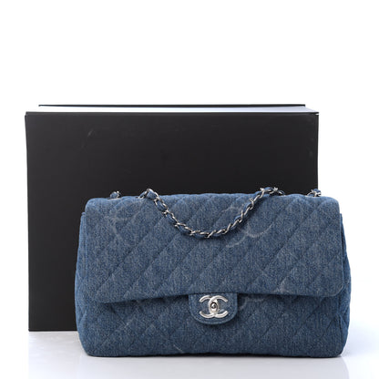 Chanel Denim Quilted CC Print Jumbo Single Flap Blue 11 of 11